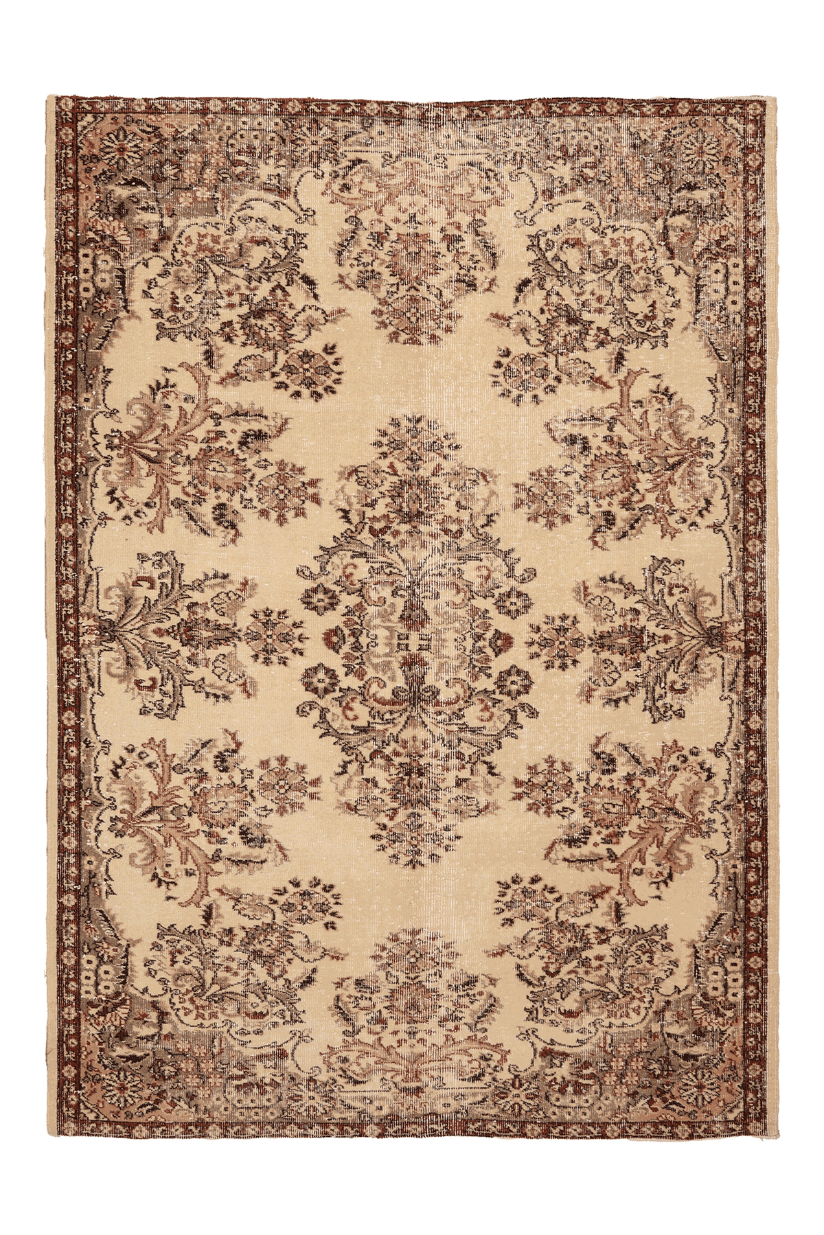 Vintage Isparta Turkish Area Rug 6x8 ft — Beige & Brown Floral