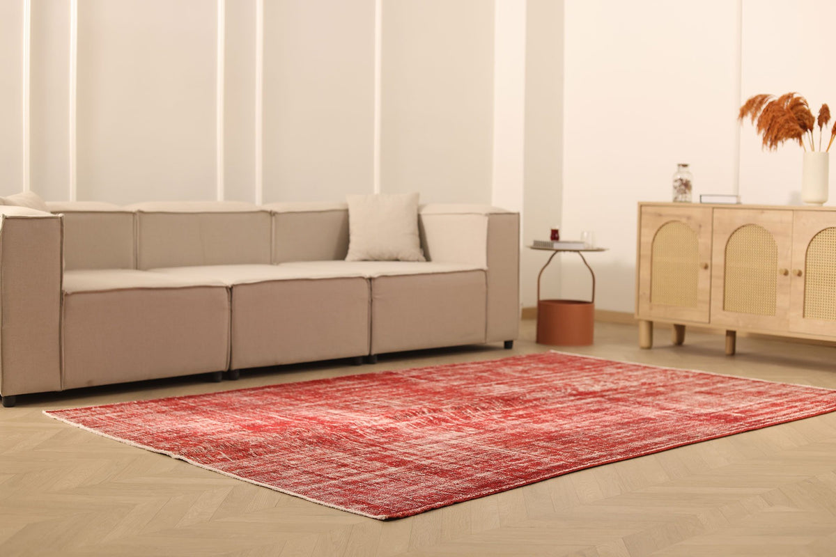 Vintage Isparta Turkish Area Rug 6x9 ft — Red Overdyed