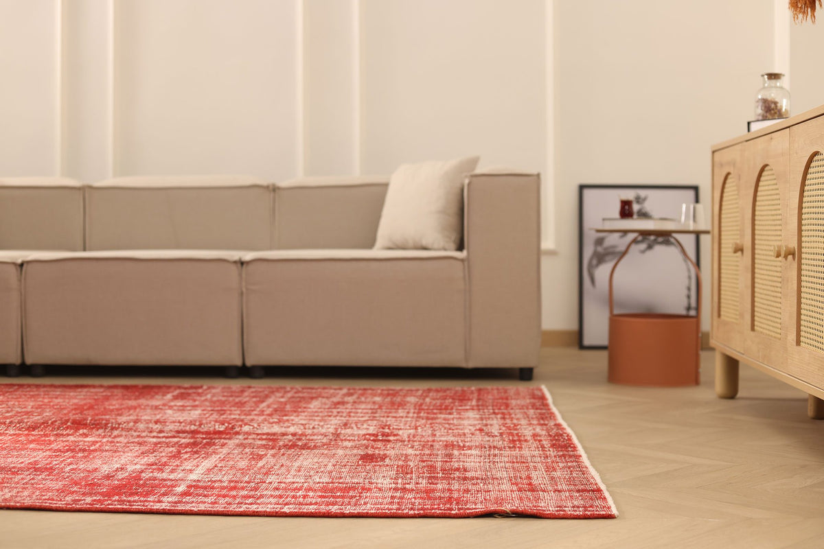 Vintage Isparta Turkish Area Rug 6x9 ft — Red Overdyed
