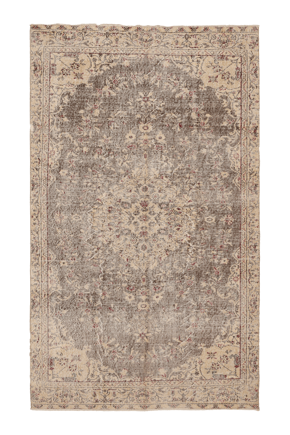 Vintage Isparta Turkish Area Rug 5x9 ft — Beige & Brown Floral