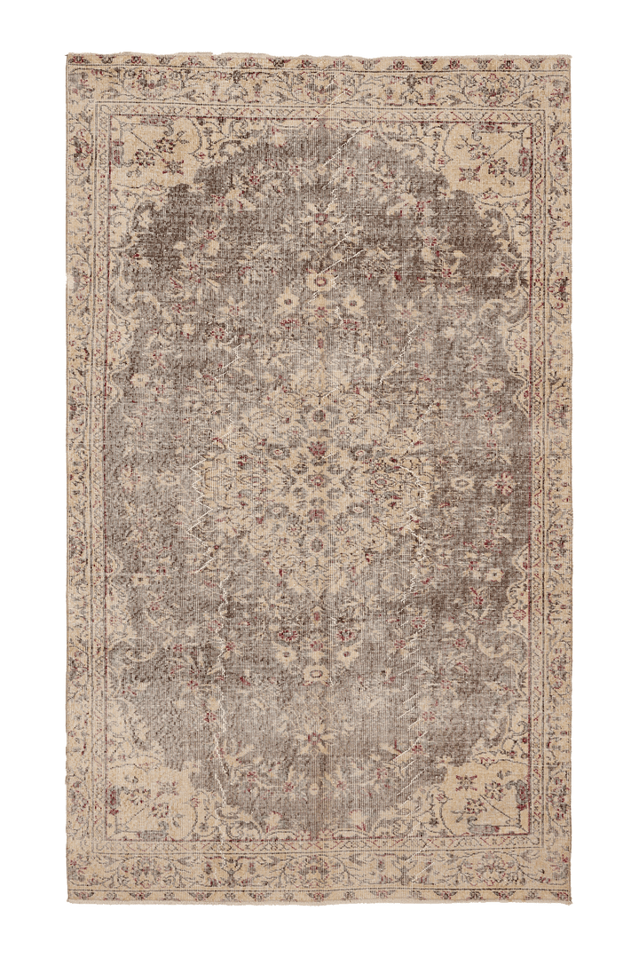 Vintage Isparta Turkish Area Rug 5x9 ft — Beige & Brown Floral