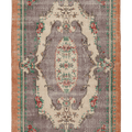 Vintage Isparta Turkish Area Rug 5x8 ft — Gray & Beige Floral
