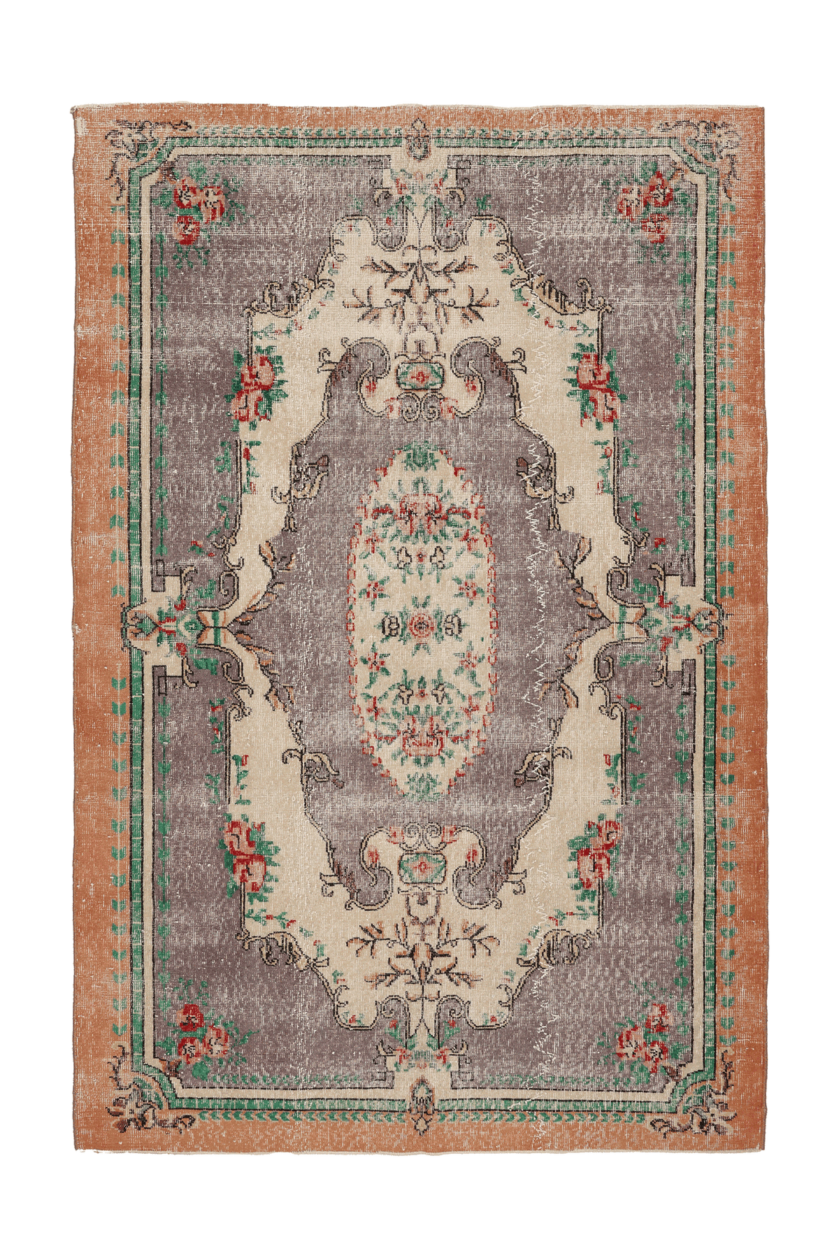 Vintage Isparta Turkish Area Rug 5x8 ft — Gray & Beige Floral