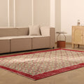 Vintage Burdur Turkish Area Rug 7x10 ft — Beige & Red Floral