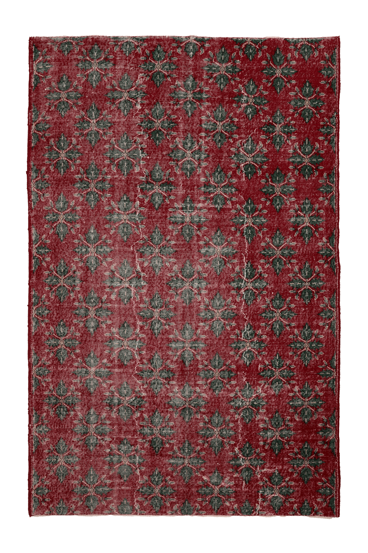 Vintage Isparta Turkish Area Rug 6x9 ft — Red & Green Floral