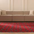 Vintage Isparta Turkish Area Rug 7x10 ft — Red & Green Geometric