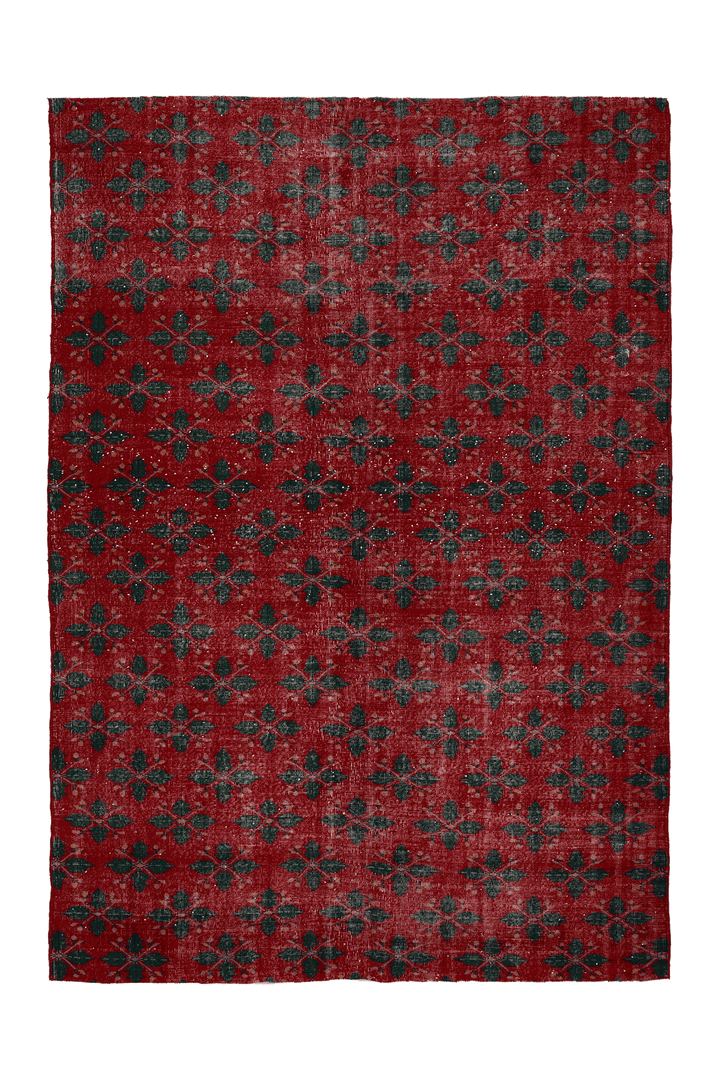 Vintage Isparta Turkish Area Rug 7x10 ft — Red & Green Geometric