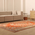 Vintage Manisa Turkish Area Rug 7x9 ft — Orange & Blue Floral