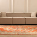 Vintage Manisa Turkish Area Rug 7x9 ft — Orange & Blue Floral