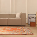 Vintage Manisa Turkish Area Rug 7x9 ft — Orange & Blue Floral
