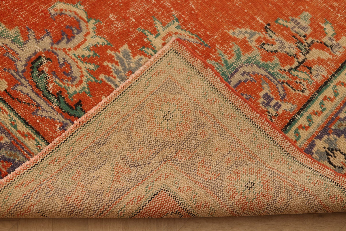 Vintage Manisa Turkish Area Rug 7x9 ft — Orange & Blue Floral