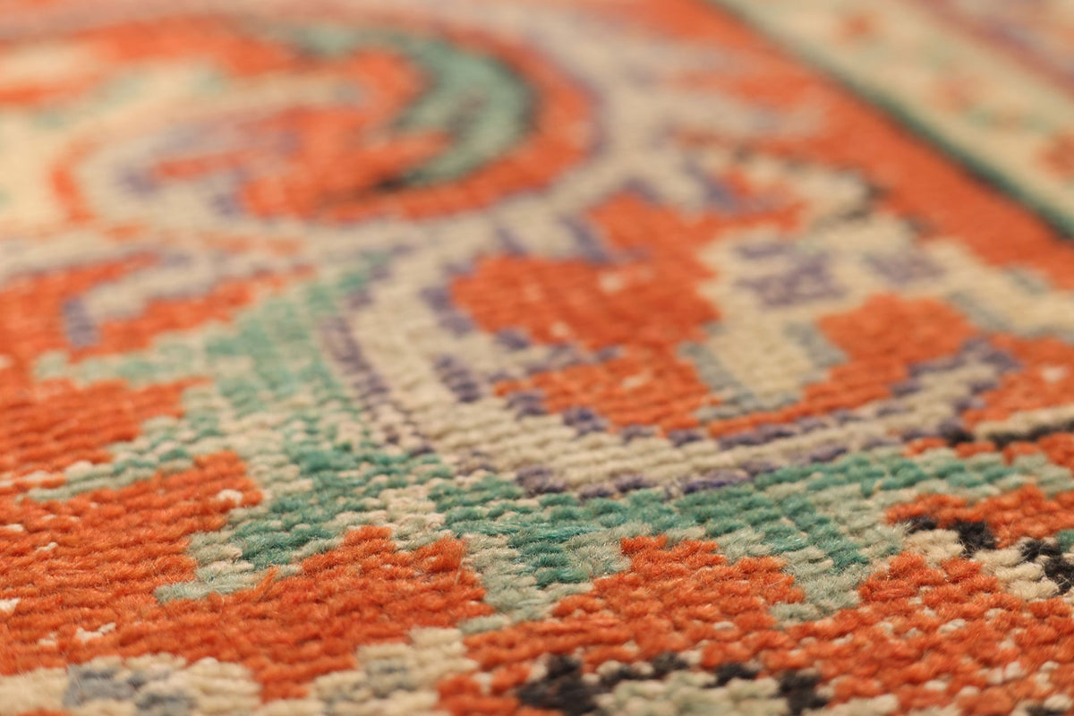 Vintage Manisa Turkish Area Rug 7x9 ft — Orange & Blue Floral