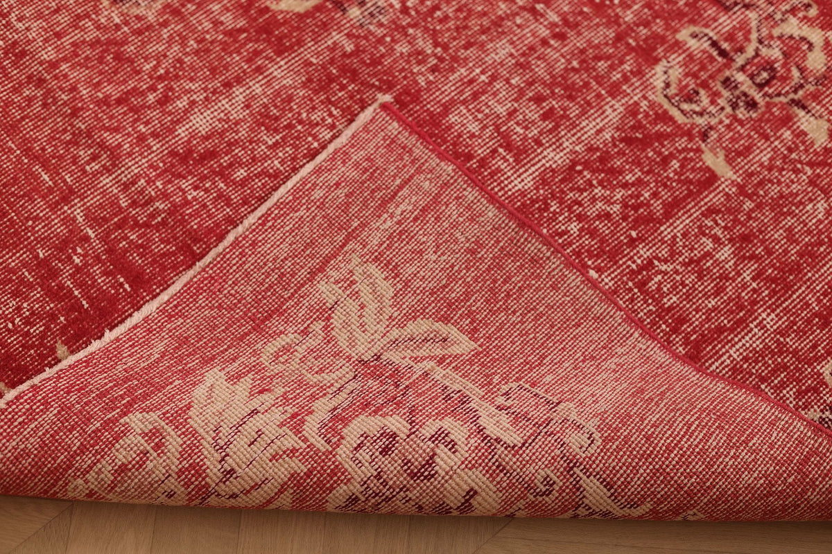 Vintage Isparta Turkish Area Rug 6x9 ft — Red & Beige Floral