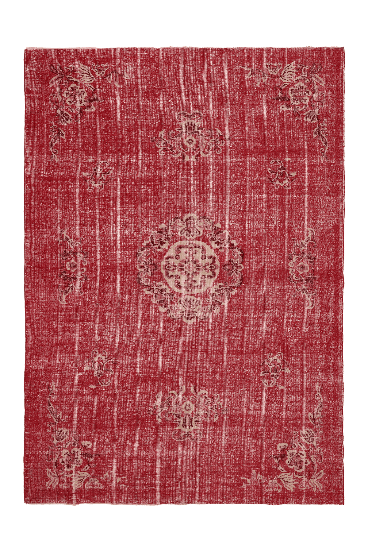 Vintage Isparta Turkish Area Rug 6x9 ft — Red & Beige Floral