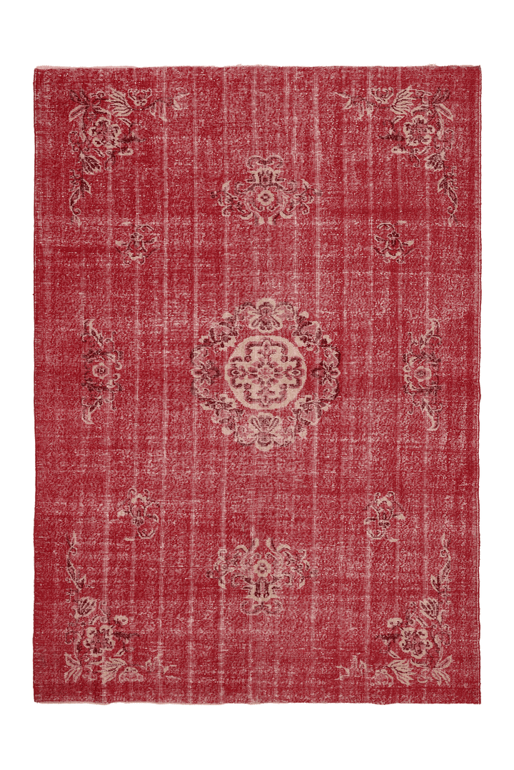 Vintage Isparta Turkish Area Rug 6x9 ft — Red & Beige Floral