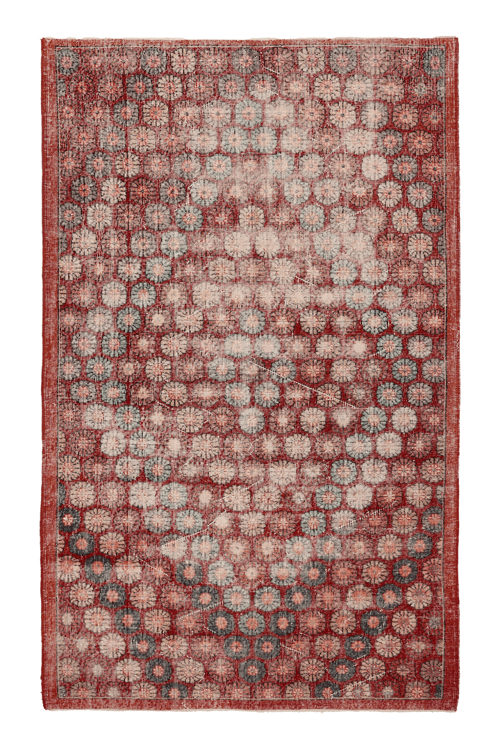 Vintage Isparta Turkish Area Rug 5x9 ft — Red & Beige Floral