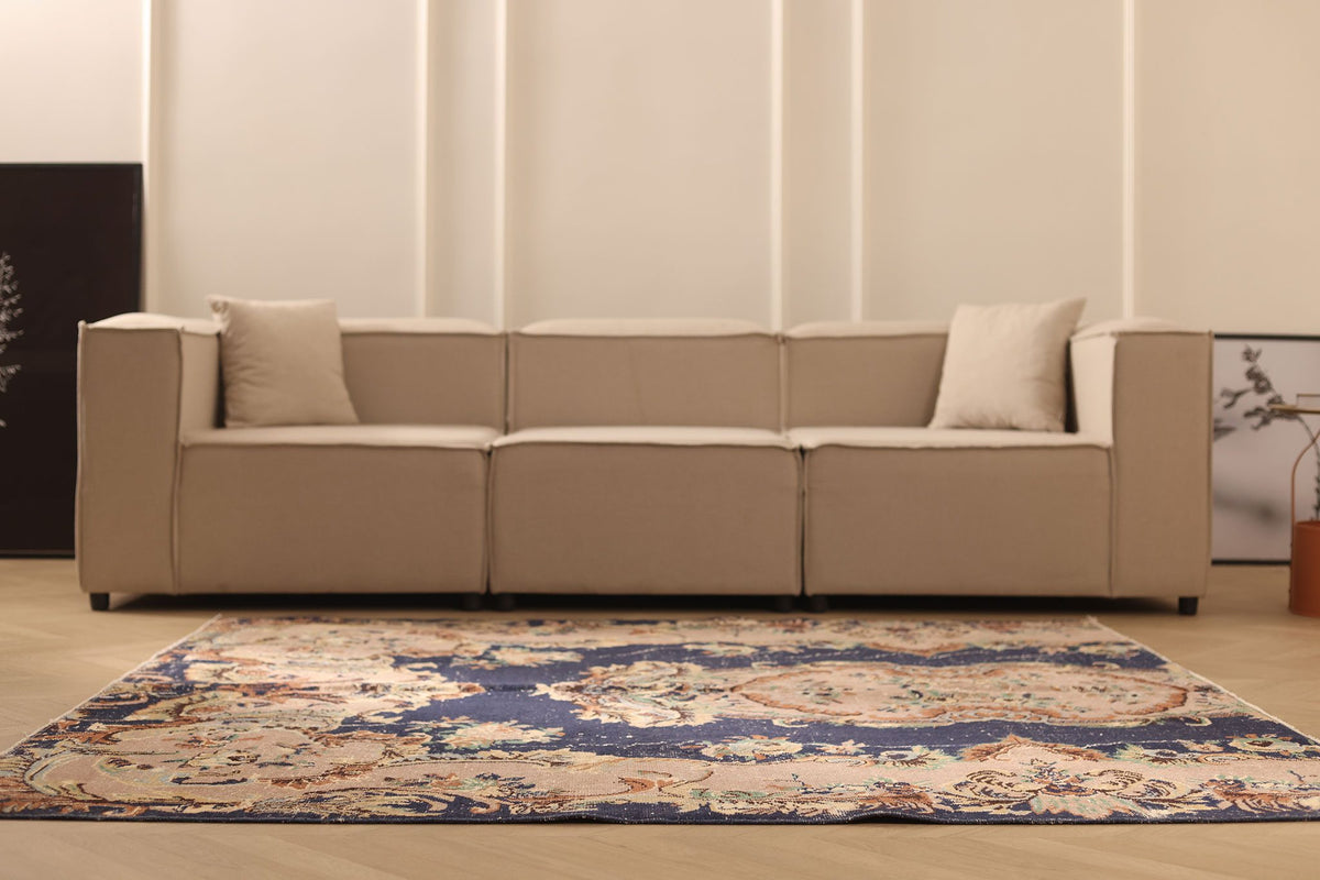 Vintage Isparta Turkish Area Rug 7x7 ft — Gray & Brown Floral
