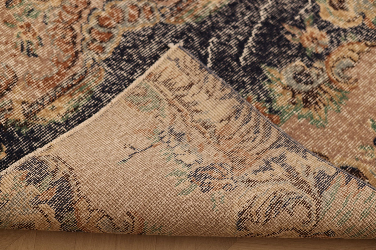 Vintage Isparta Turkish Area Rug 7x7 ft — Gray & Brown Floral