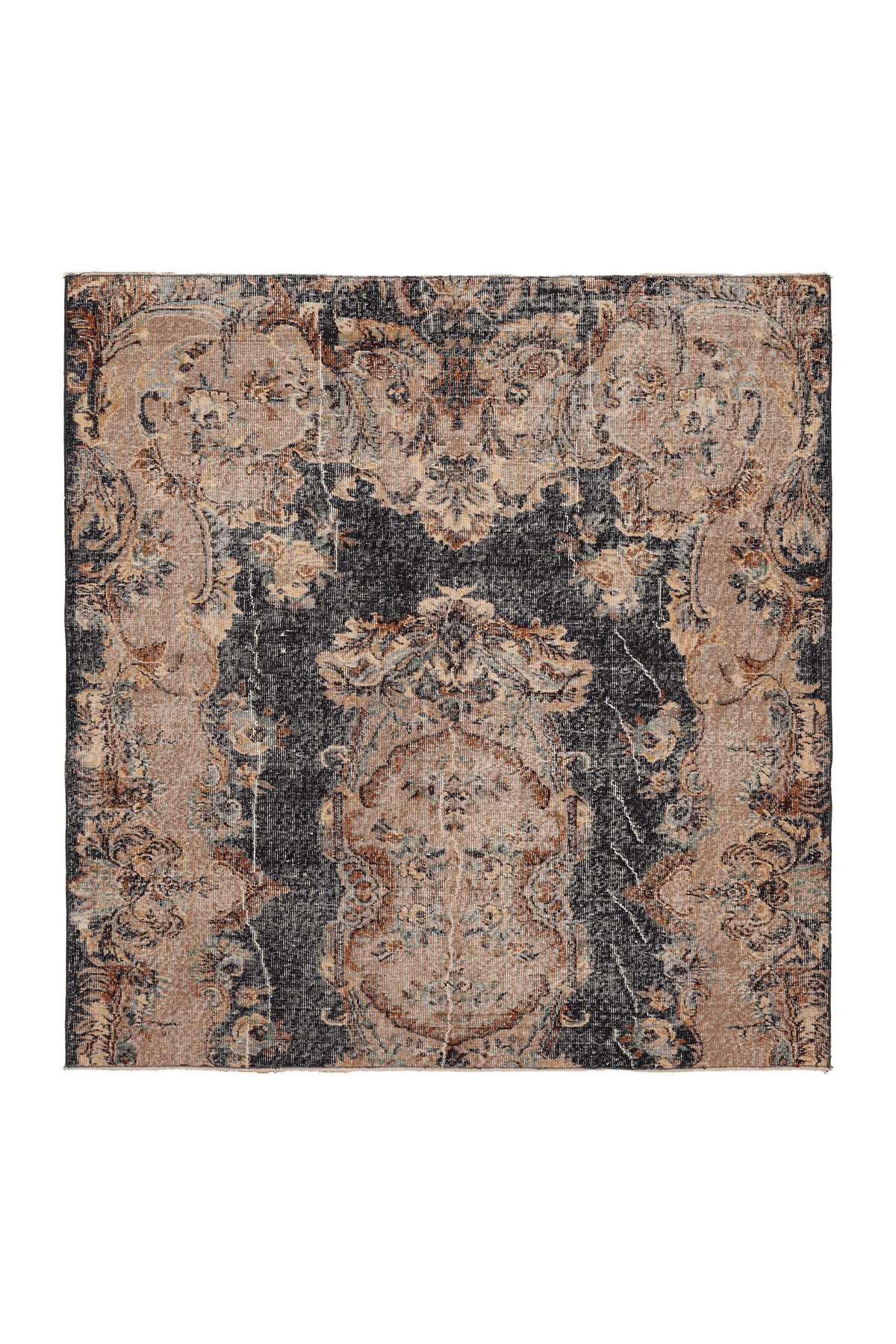 Vintage Isparta Turkish Area Rug 7x7 ft — Gray & Brown Floral