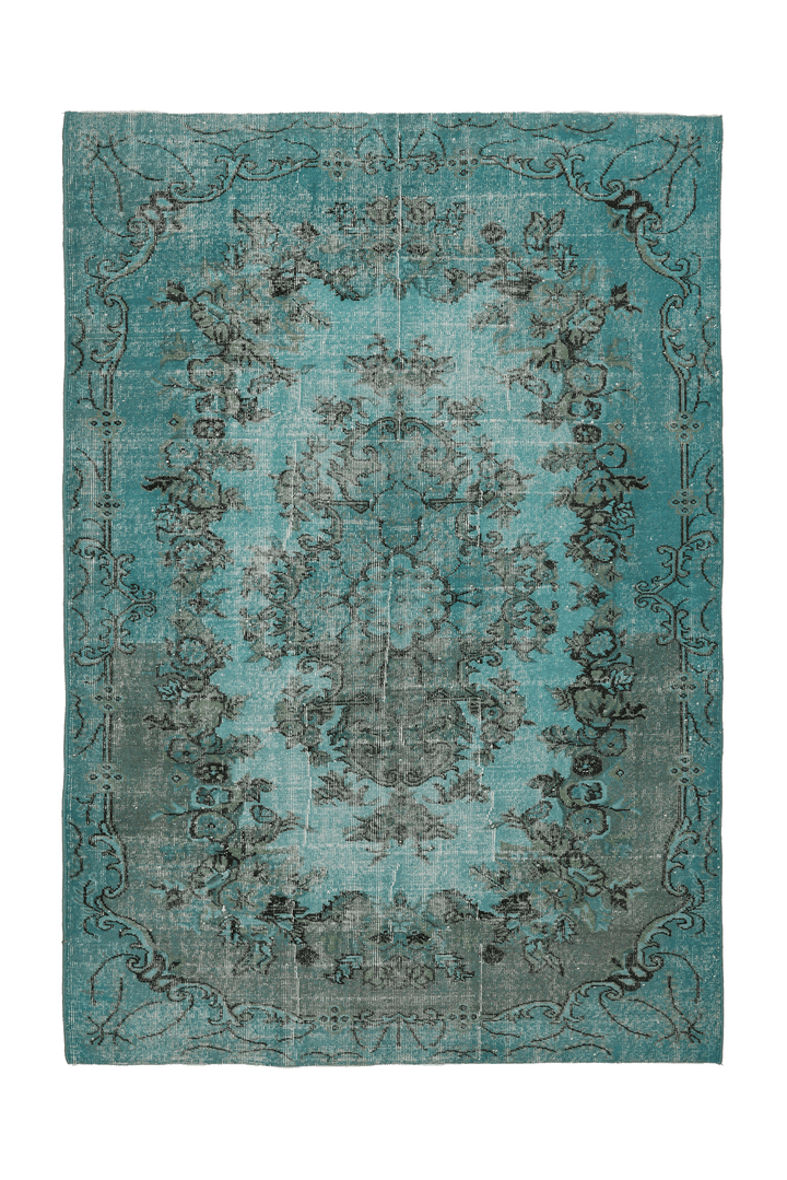 Vintage Isparta Turkish Area Rug 6x9 ft — Blue & Green Floral