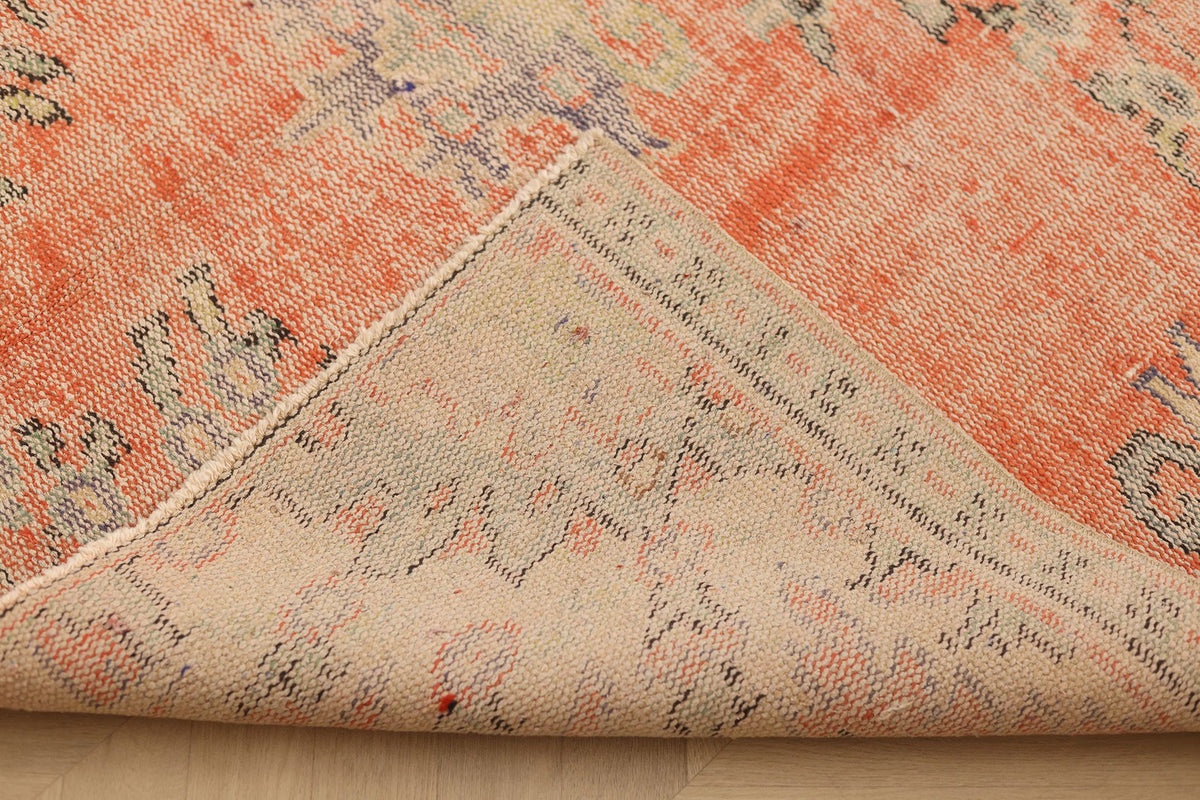 Vintage Isparta Turkish Area Rug 5x9 ft — Orange & Beige Floral