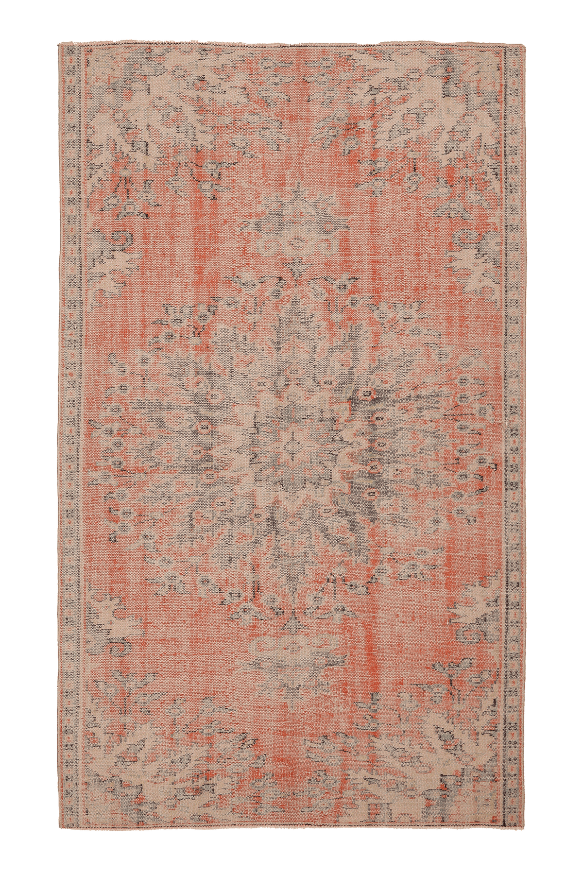 Vintage Isparta Turkish Area Rug 5x9 ft — Orange & Beige Floral