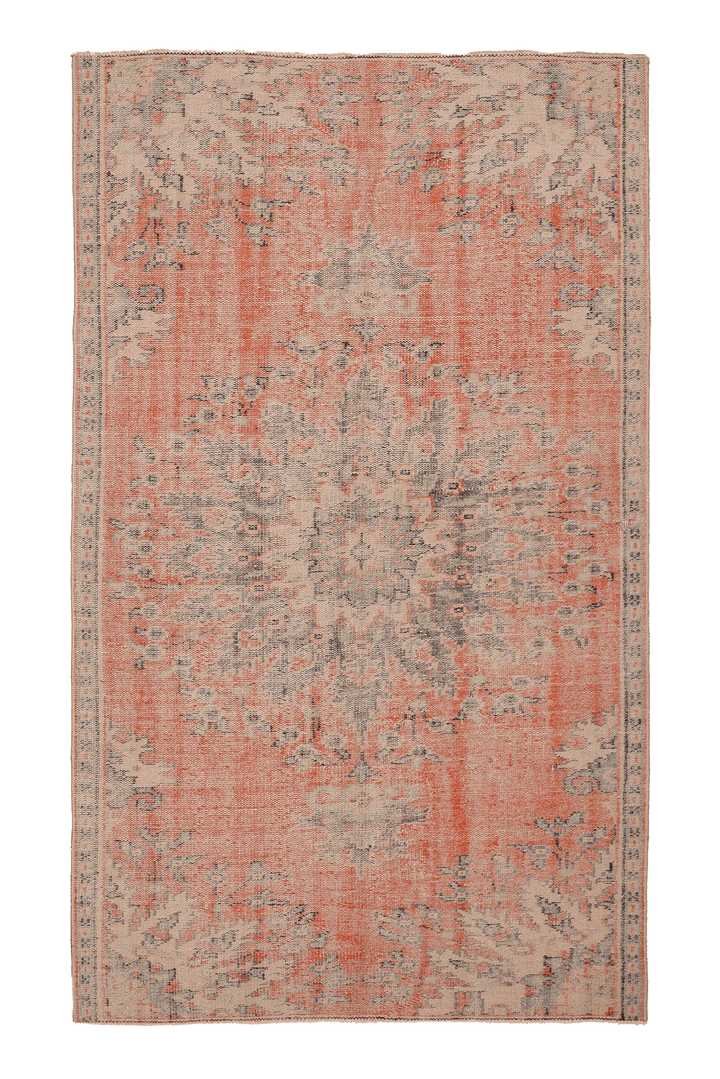 Vintage Isparta Turkish Area Rug 5x9 ft — Orange & Beige Floral