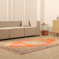 Vintage Manisa Turkish Area Rug 6x9 ft — Orange & Blue Floral