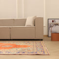 Vintage Manisa Turkish Area Rug 6x9 ft — Orange & Blue Floral