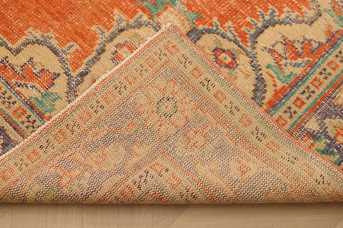 Vintage Manisa Turkish Area Rug 6x9 ft — Orange & Blue Floral