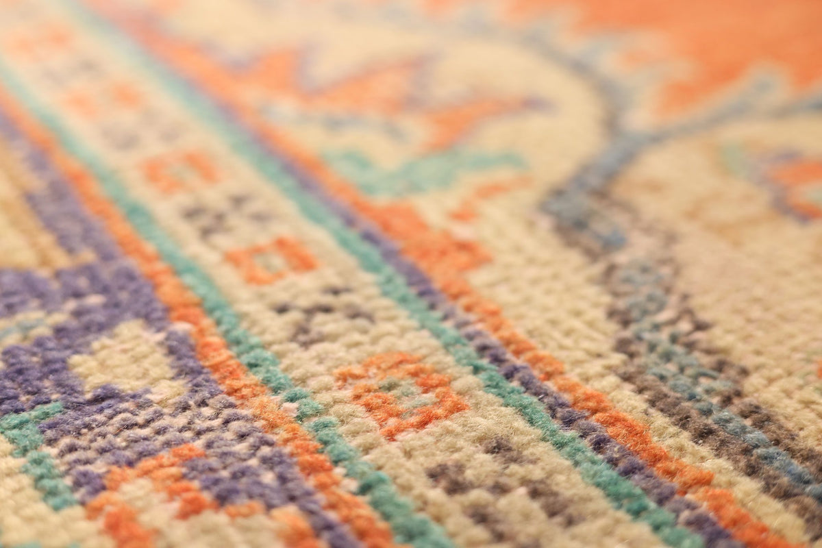 Vintage Manisa Turkish Area Rug 6x9 ft — Orange & Blue Floral