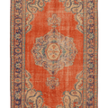 Vintage Manisa Turkish Area Rug 6x9 ft — Orange & Blue Floral