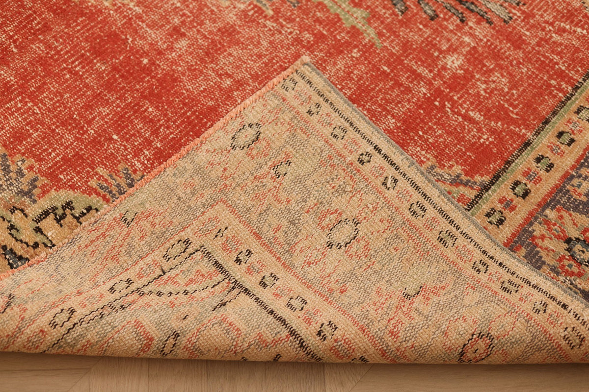 Vintage Manisa Turkish Area Rug 6x9 ft — Red & Beige Floral