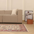 Vintage Isparta Turkish Area Rug 5x8 ft — Beige & Red Floral