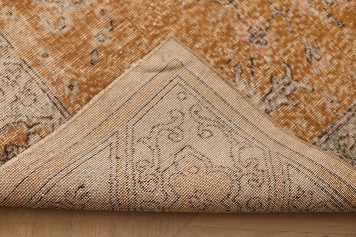 Vintage Isparta Turkish Area Rug 7x9 ft — Orange & Beige Floral
