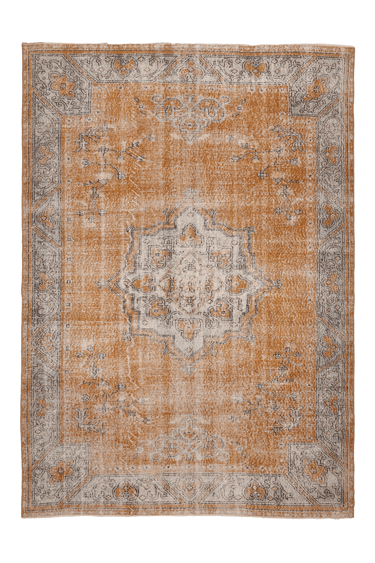 Vintage Isparta Turkish Area Rug 7x9 ft — Orange & Beige Floral