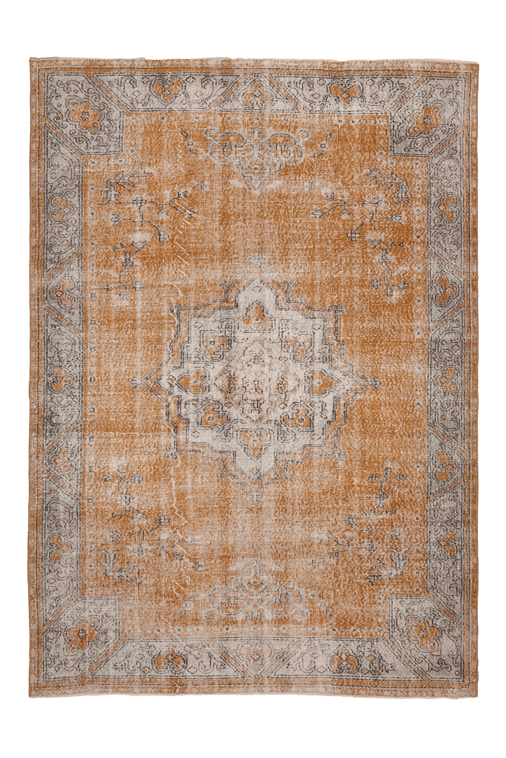 Vintage Isparta Turkish Area Rug 7x9 ft — Orange & Beige Floral