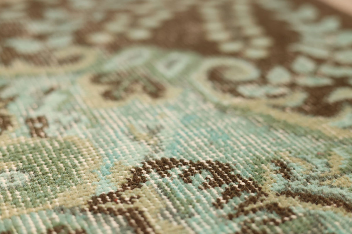 Vintage Isparta Turkish Area Rug 6x10 ft — Green & Brown Floral