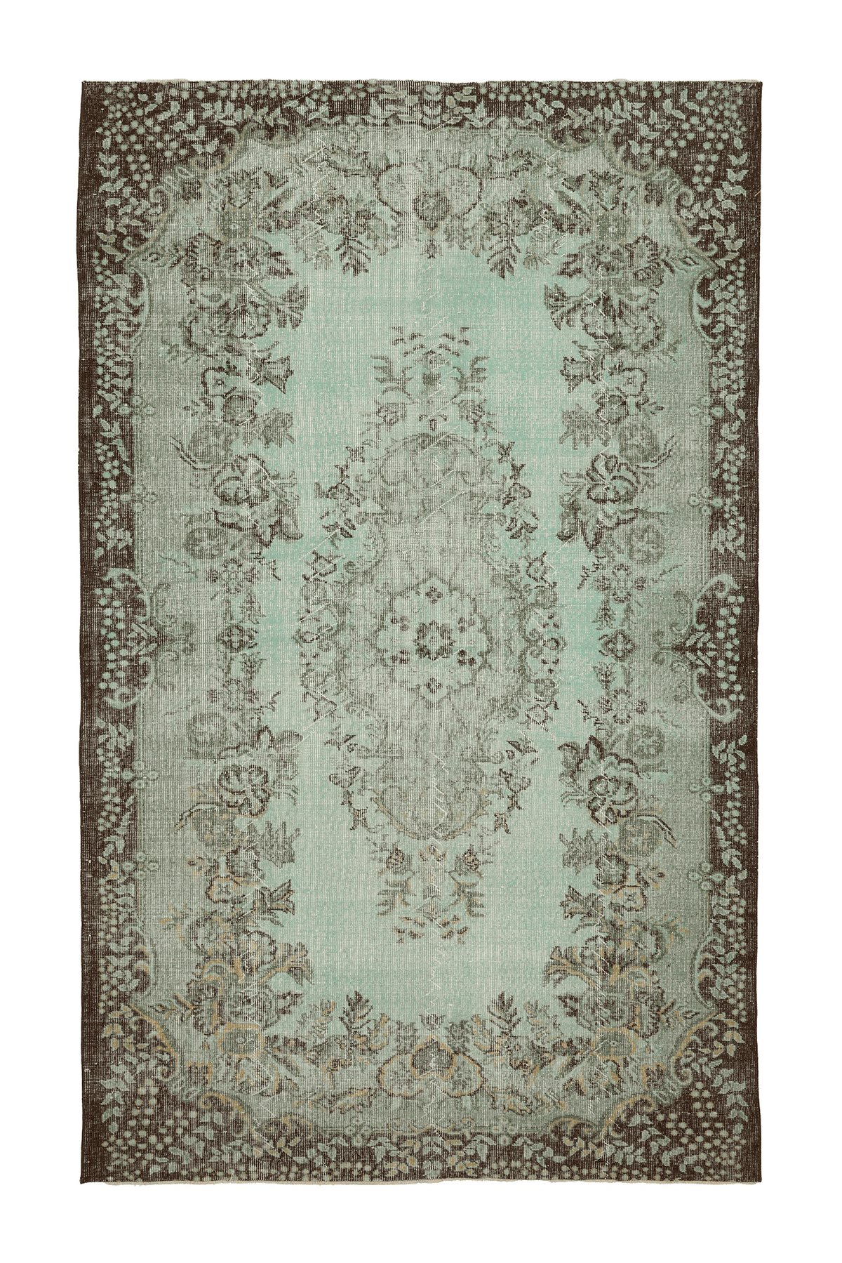 Vintage Isparta Turkish Area Rug 6x10 ft — Green & Brown Floral