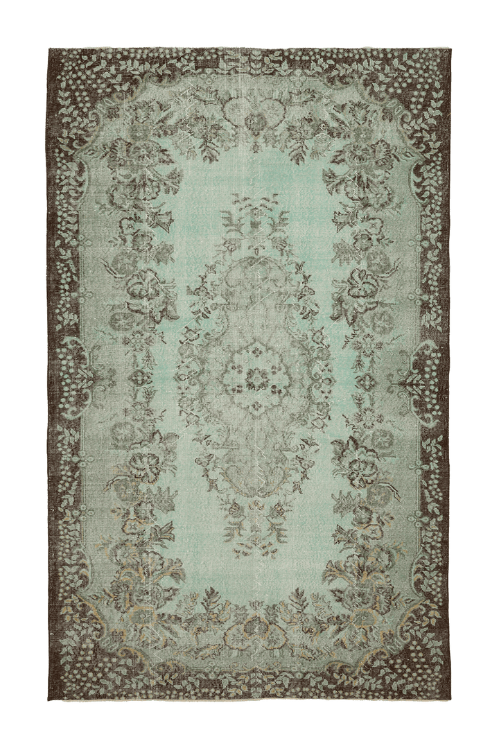 Vintage Isparta Turkish Area Rug 6x10 ft — Green & Brown Floral