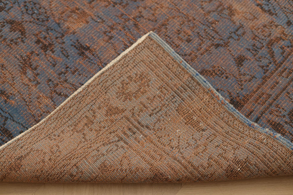 Vintage Manisa Turkish Area Rug 6x9 ft — Blue & Brown Floral
