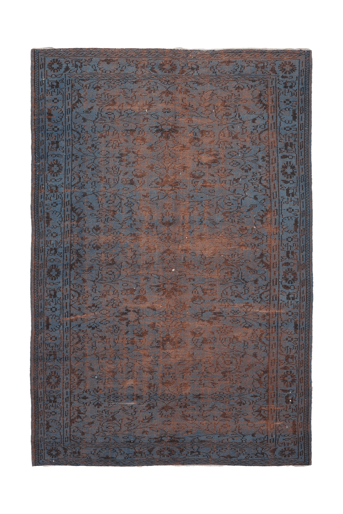 Vintage Manisa Turkish Area Rug 6x9 ft — Blue & Brown Floral