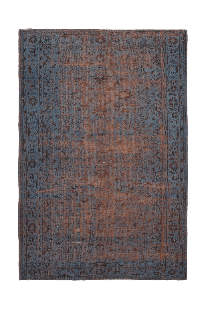 Vintage Manisa Turkish Area Rug 6x9 ft — Blue & Brown Floral