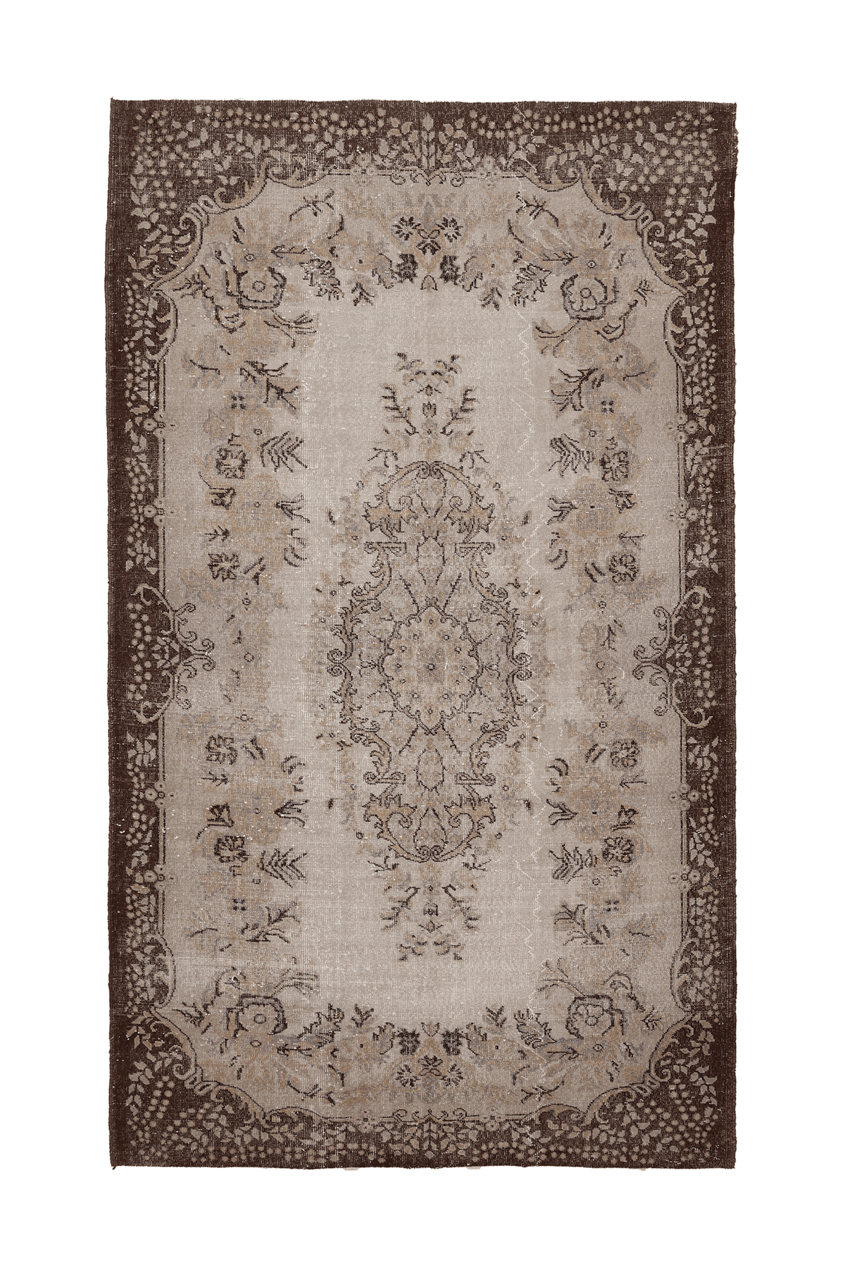 Vintage Isparta Turkish Area Rug 6x10 ft — Beige & Brown Floral