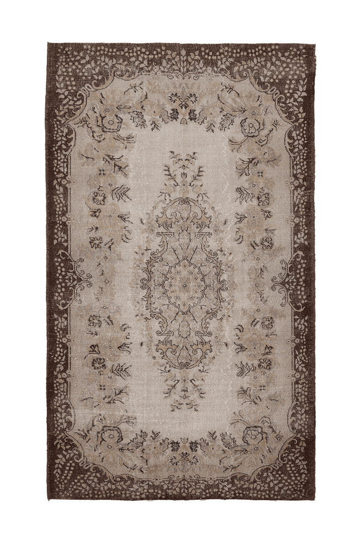 Vintage Isparta Turkish Area Rug 6x10 ft — Beige & Brown Floral