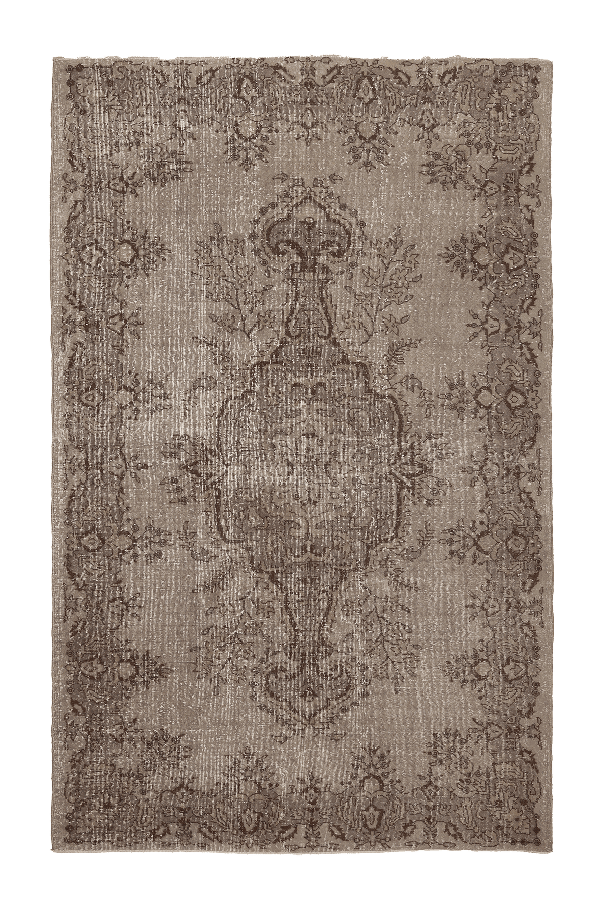 Vintage Isparta Turkish Area Rug 6x9 ft — Beige & Gray Floral