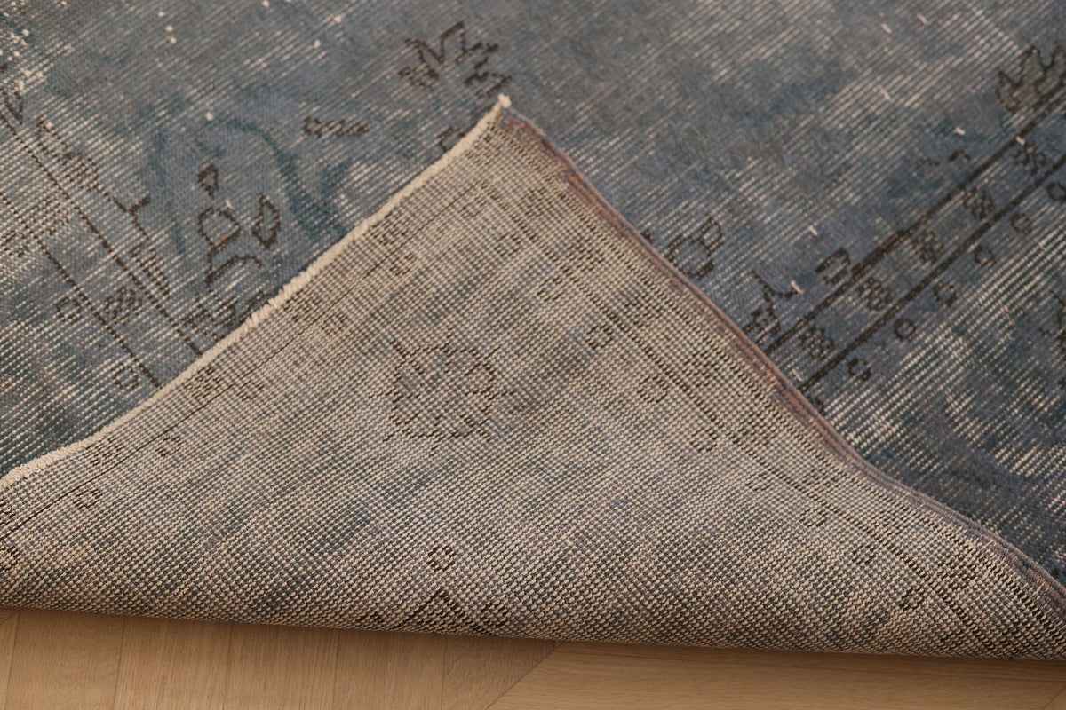Vintage Isparta Turkish Area Rug 6x9 ft — Blue & Gray Overdyed