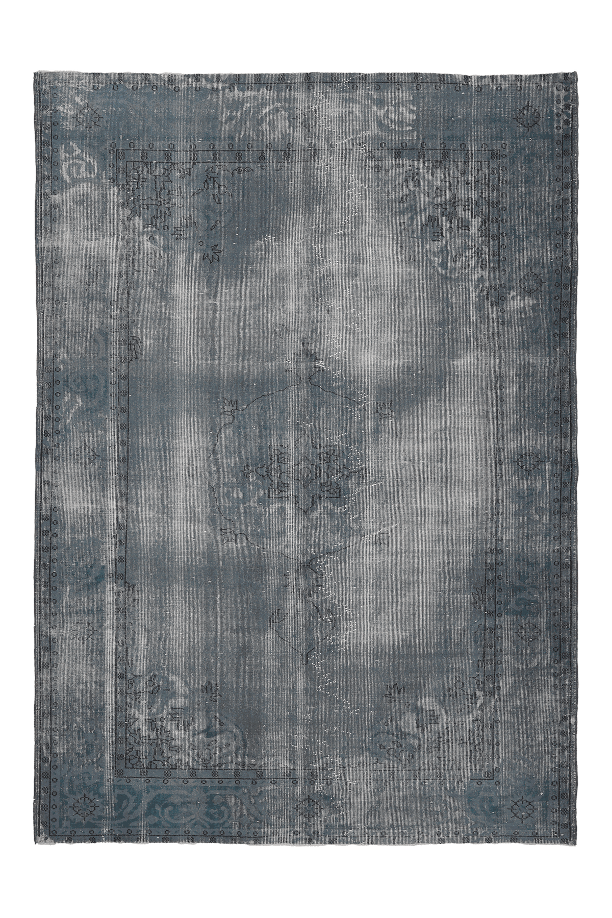 Vintage Isparta Turkish Area Rug 6x9 ft — Blue & Gray Overdyed