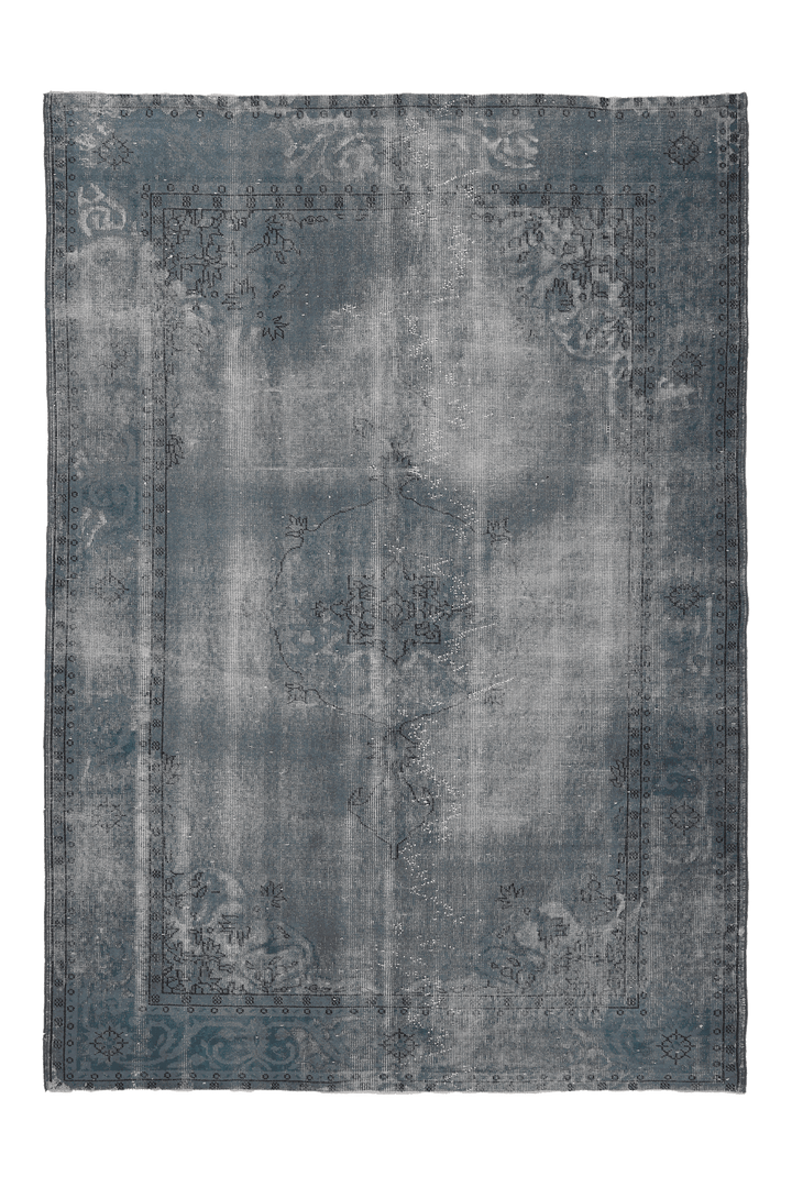 Vintage Isparta Turkish Area Rug 6x9 ft — Blue & Gray Overdyed