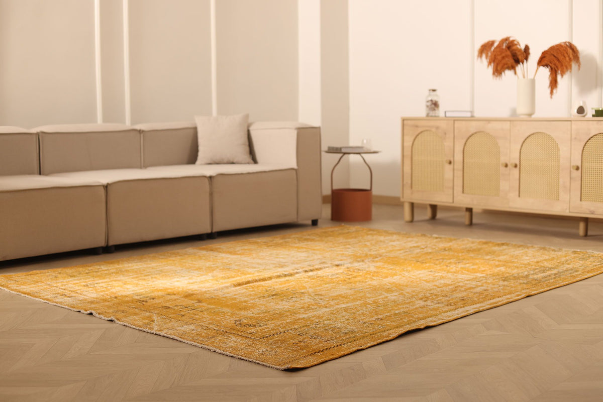 Vintage Isparta Turkish Area Rug 7x9 ft — Orange & Beige Overdyed